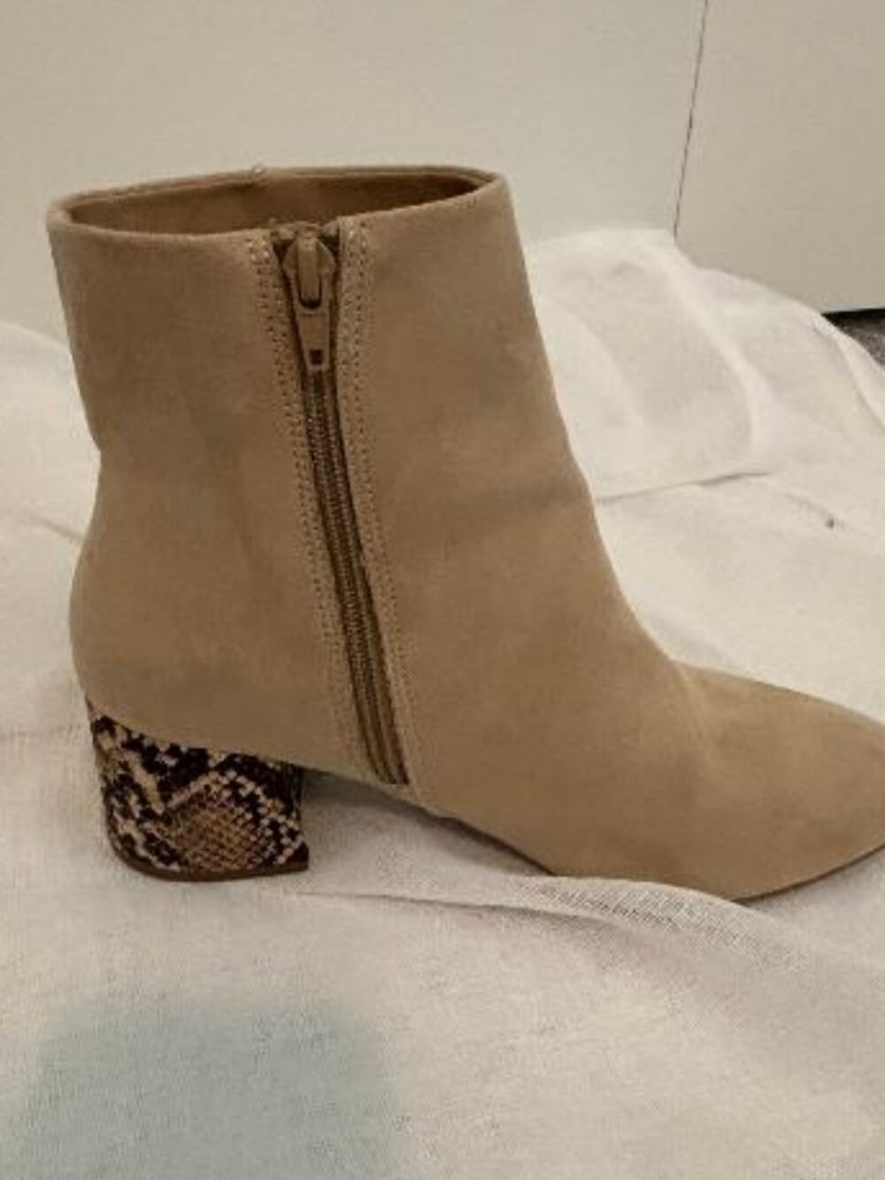 Sugar Snake Heel Beige Suede Feel Ankle Boots 7M